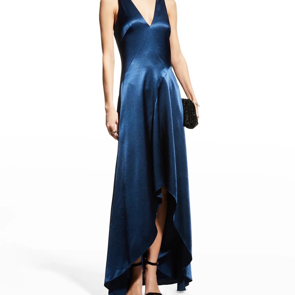 Aidan Mattox Metallic V-Neck Shift Dress Blue